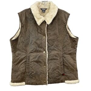 Woolrich Saddle Vegan Suede Leather Vest Women's XXL Sherpa Faux Fur Embroidered